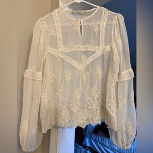 Zara Vintage Inspired Flowy Lace Peasant Blouse